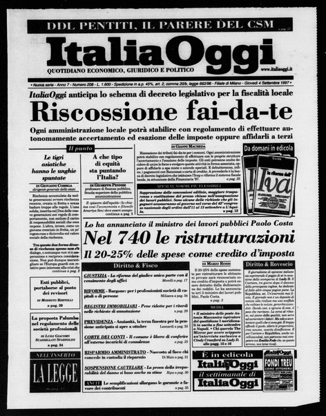 Italia oggi : quotidiano di economia finanza e politica